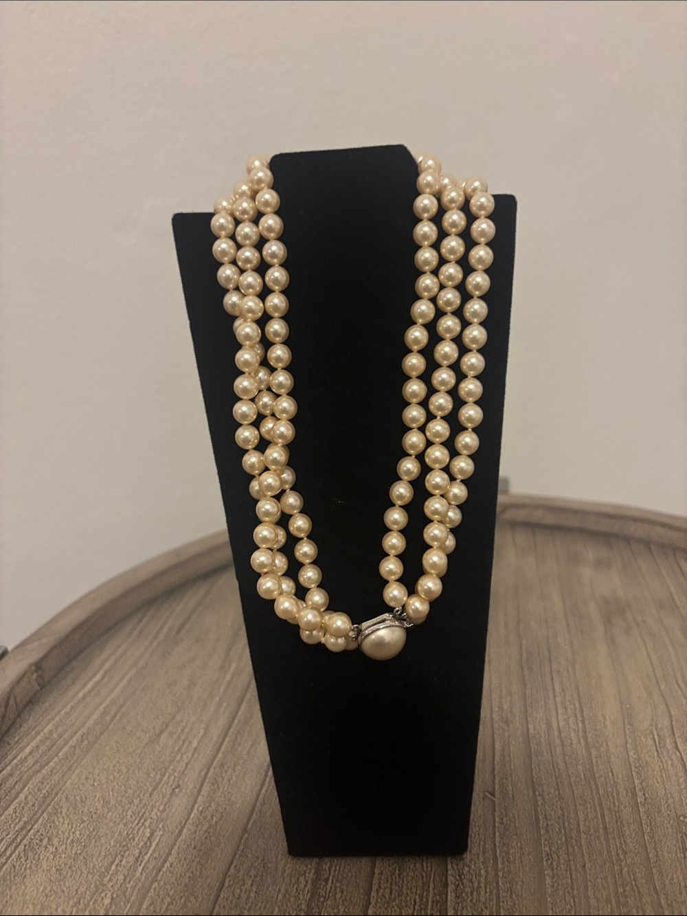 Elegant Cream Pearl Triple-Strand Necklace